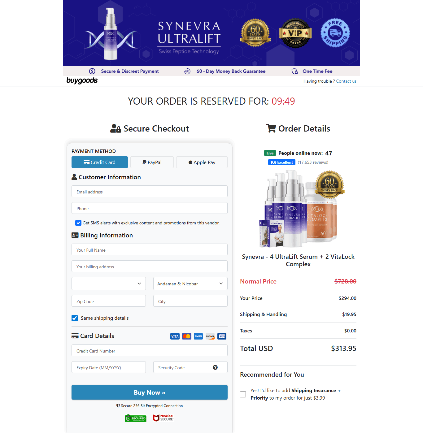SynevraUltralift-checkout-page